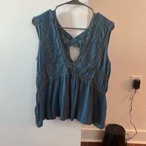 American eagle lace clipdot babydoll top teal